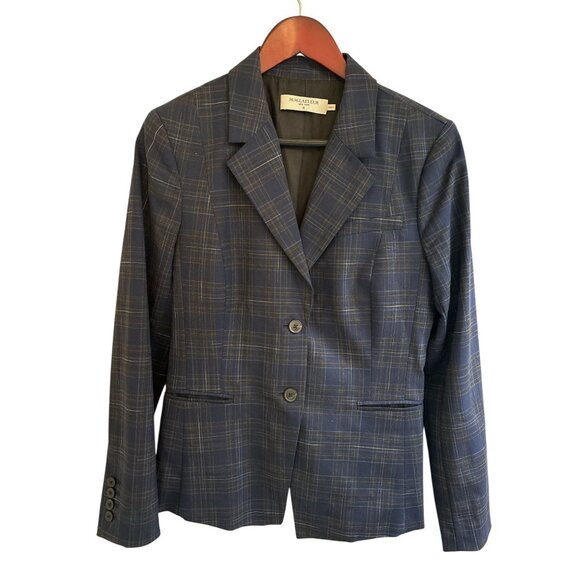 M.M. Lafleur Virgin Wool Plaid Blazer – Navy/Gray, Size 10 - Picture 3 of 12